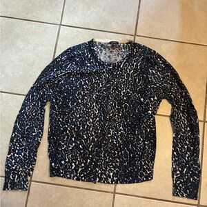Ann Taylor navy blue button-front leopard print cardigan sweater